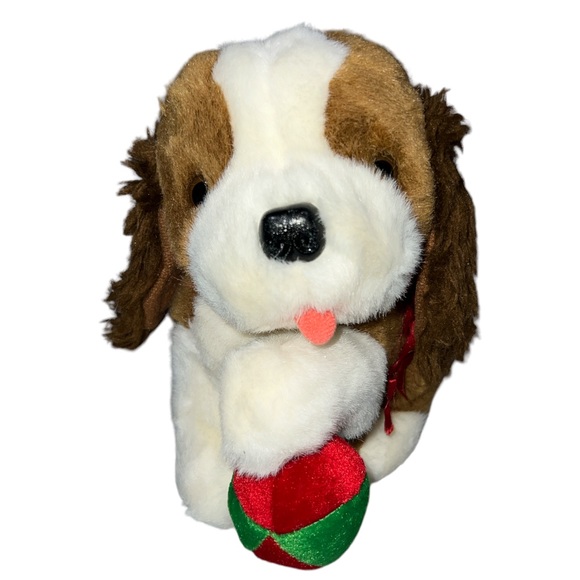 CHOSUN BROWN & WHITE PUPPY DOG WITH BALL PLUSH STUFFED TOY 9" SEATED - Picture 1 of 8